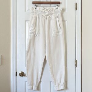 Blank NYC Soft Woven High Waisted Paperbag Relaxed Fit Jogger Pants White Medium